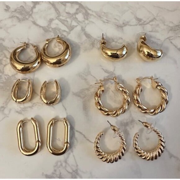 New 6 Pairs 14K Gold Hoop Earrings for Women Lightweight Chunky Hoop Earrings - Picture 1 of 2